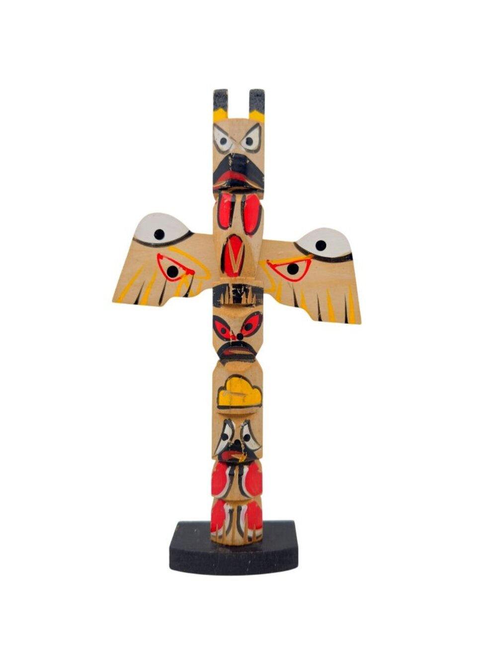 Hand-Painted Wooden Totem Pole Figurine Bold Carved Vintage 1960s Japan